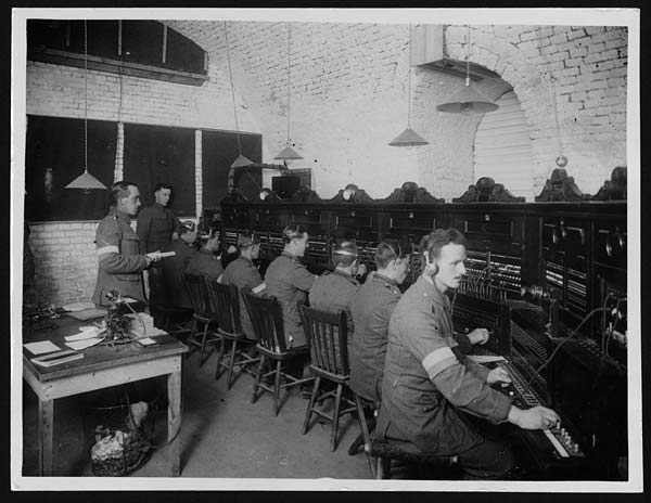 Signallers working at the headquarters of R.E.S.S. in France, during World War I