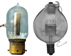 (left) Commercial version of Fleming diode; (right) BT-H version of the de Forest Audion triode