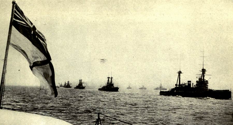 The British Grand Fleet sailing in parallel columns in World War I 