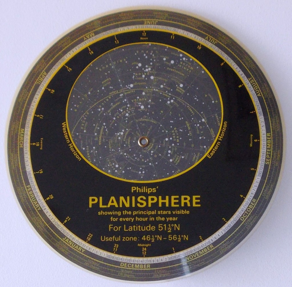 This is that planisphere Peter uses, it looks very different to the Museum's one below! The big dipper can be seen to the right of the pole star. 