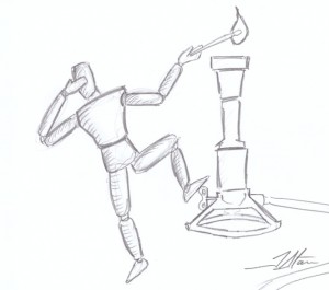 Man with bunsen burner