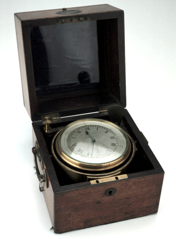 Two-Day Marine Chronometer, c. 1840 (Inv. 38217) 'Chronometer' is the title given to clocks accurate enough to be used at sea. This one comes from the Museum's collections, we wonder if it was similar to those Catilin saw at the Greenwich Maritime Museum.