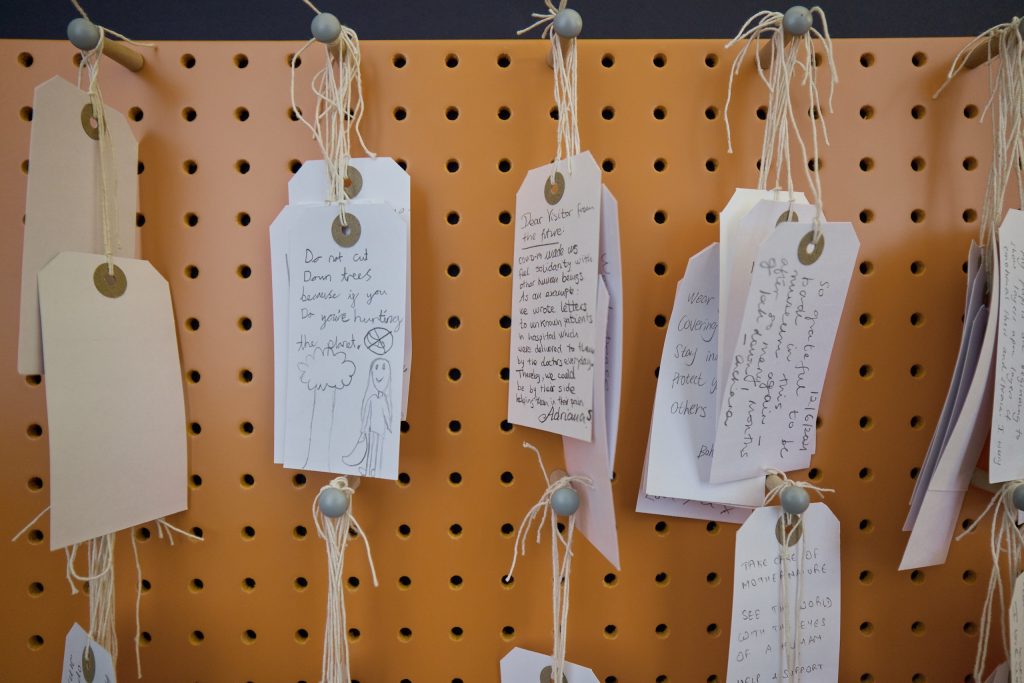 COVID Vaccine sculpture - visitor input board